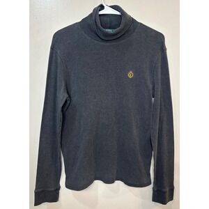 Lauren Ralph Lauren Womens Turtleneck Crest Logo Cotton Top Charcoal Grey Size M